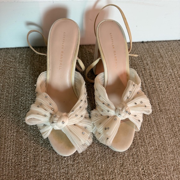 Loeffler Randall Shoes - Loeffler Randall Ivory Tulle Knotted Slide Heels with Crystal Accents